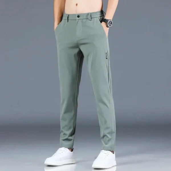 Stretch Men's Pants Casual Elastic Waist Smooth Trouser Pants - Image 10