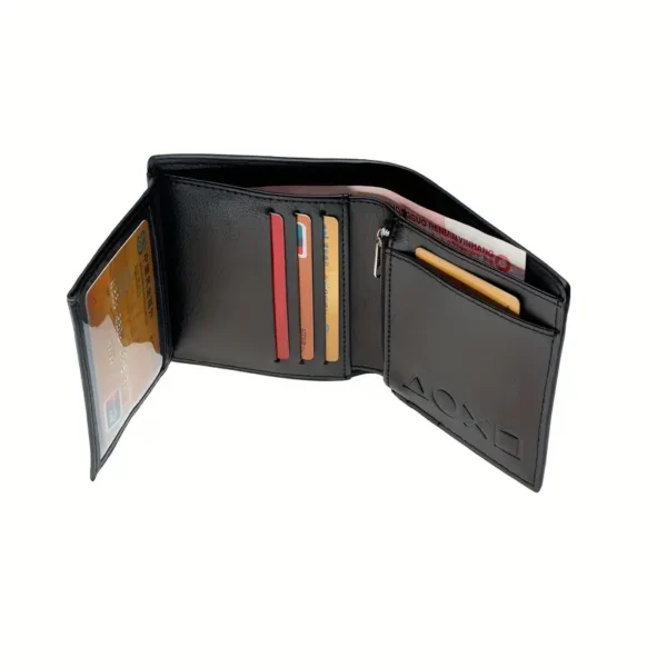 Vintage Black Men's Wallet with Geometric Pattern and Large Capacity Card Slots - Image 2
