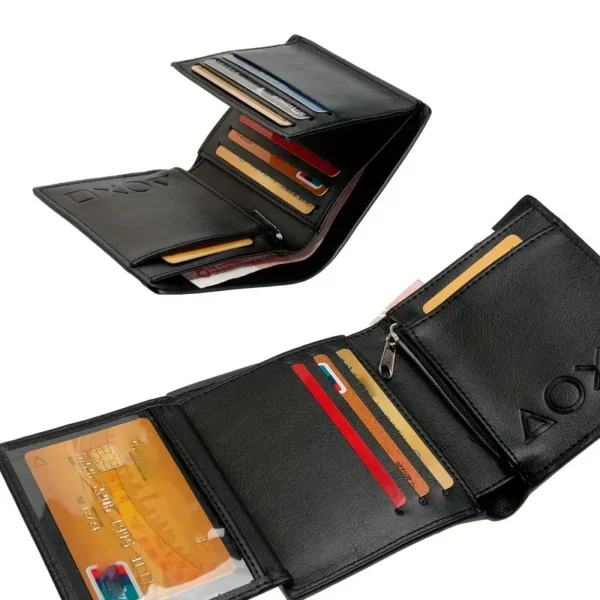 Vintage Black Men's Wallet with Geometric Pattern and Large Capacity Card Slots - Image 3
